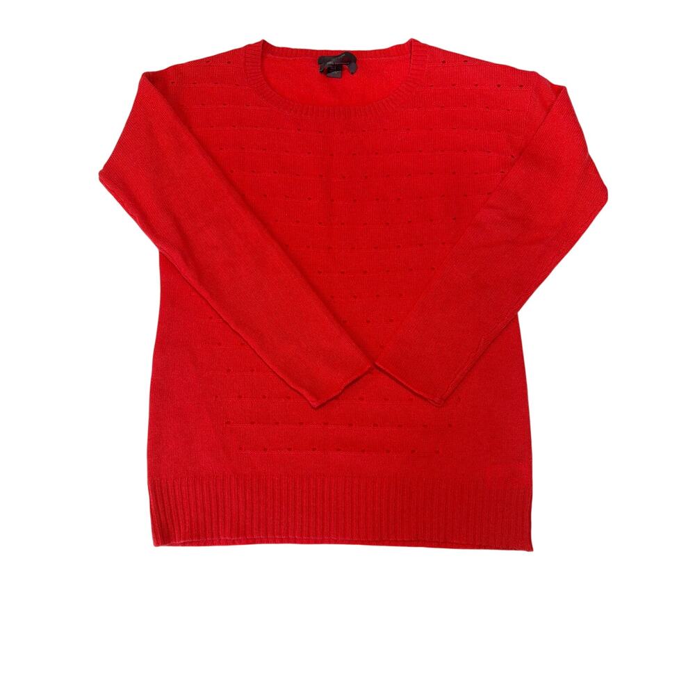Saffron 100% cashmere Sz Small open weave crewneck sweater melon red color